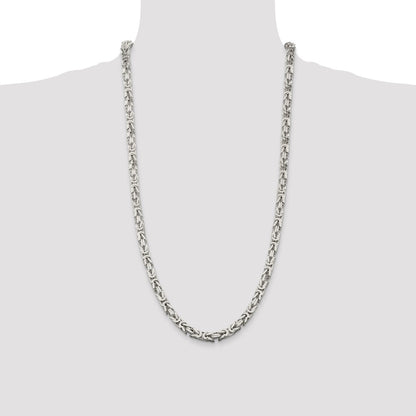 28 Inch Sterling Silver 6mm Byzantine Chain Necklace