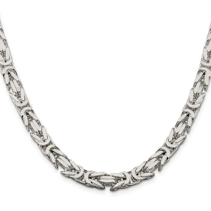 22 Inch Sterling Silver 7.5mm Byzantine Chain Necklace