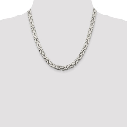 20 Inch Sterling Silver 7.5mm Byzantine Chain Necklace
