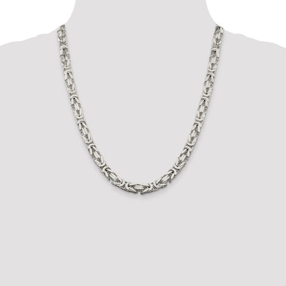 22 Inch Sterling Silver 7.5mm Byzantine Chain Necklace