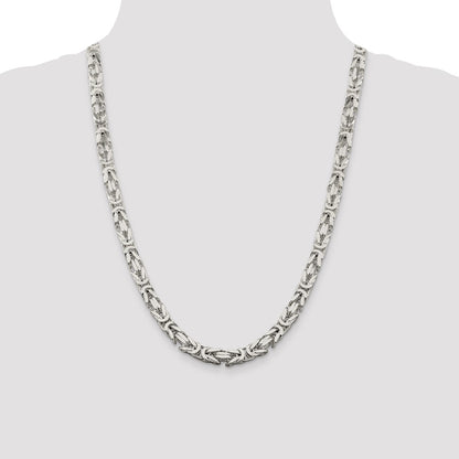 24 Inch Sterling Silver 7.5mm Byzantine Chain Necklace