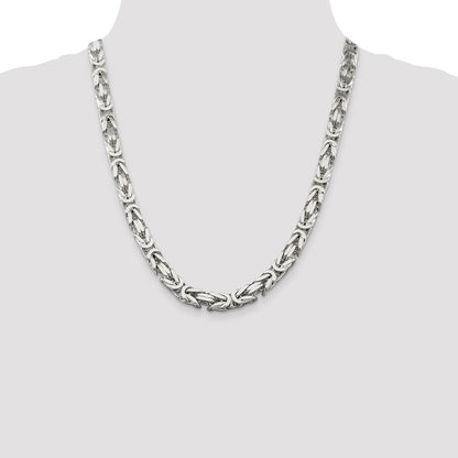 22 Inch Sterling Silver 8.25mm Byzantine Chain Necklace