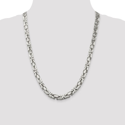 24 Inch Sterling Silver 8.25mm Byzantine Chain Necklace