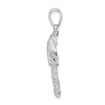 Sterling Silver De-Ani Rhodium-Plated Polished And Textured Double Palm Tree Pendant