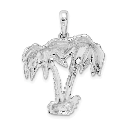Sterling Silver De-Ani Rhodium-Plated Polished And Textured Double Palm Tree Pendant