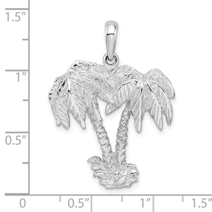 Sterling Silver De-Ani Rhodium-Plated Polished And Textured Double Palm Tree Pendant