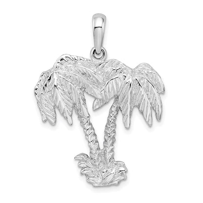 Sterling Silver De-Ani Rhodium-Plated Polished And Textured Double Palm Tree Pendant