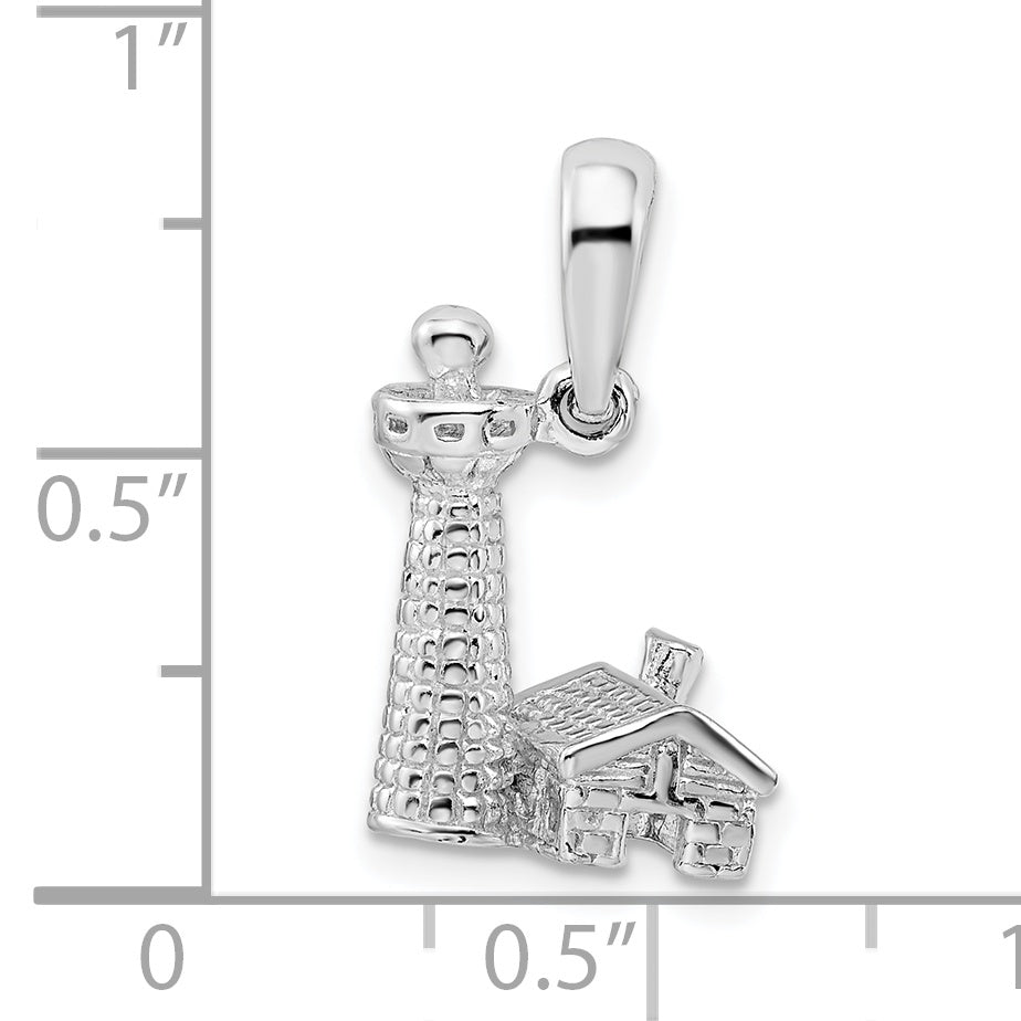 Sterling Silver De-Ani Rhodium-Plated Polished And Textured 3D Lighthouse Pendant