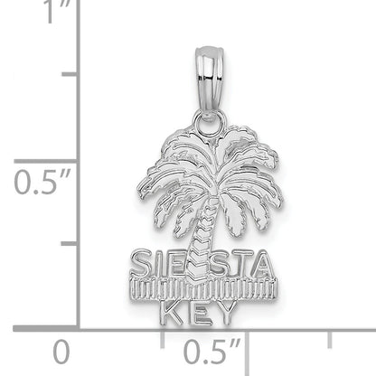 Sterling Silver De-Ani Rhodium-Plated Polished And Textured Siesta Key Palm Tree Pendant
