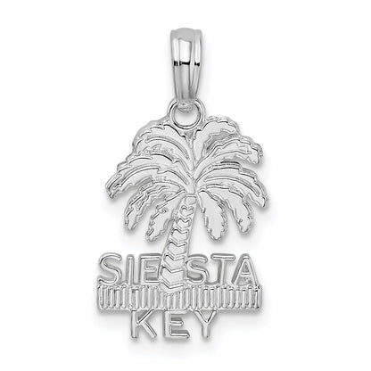 Sterling Silver De-Ani Rhodium-Plated Polished And Textured Siesta Key Palm Tree Pendant