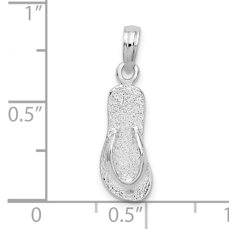 Sterling Silver De-Ani Rhodium-Plated Polished And Textured Flip Flop Pendant