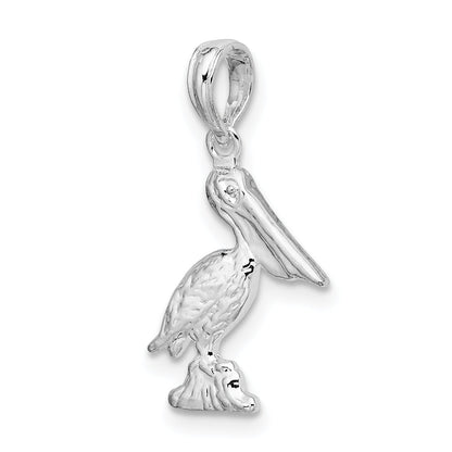 Sterling Silver De-Ani Rhodium-Plated Polished 3D Pelican Pendant