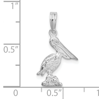 Sterling Silver De-Ani Rhodium-Plated Polished 3D Pelican Pendant
