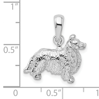 Sterling Silver De-Ani Rhodium-Plated Textured 3D Shetland Sheepdog Pendant