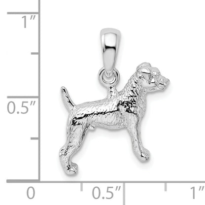Sterling Silver De-Ani Rhodium-Plated Textured 3D Jack Russell Terrier Pendant