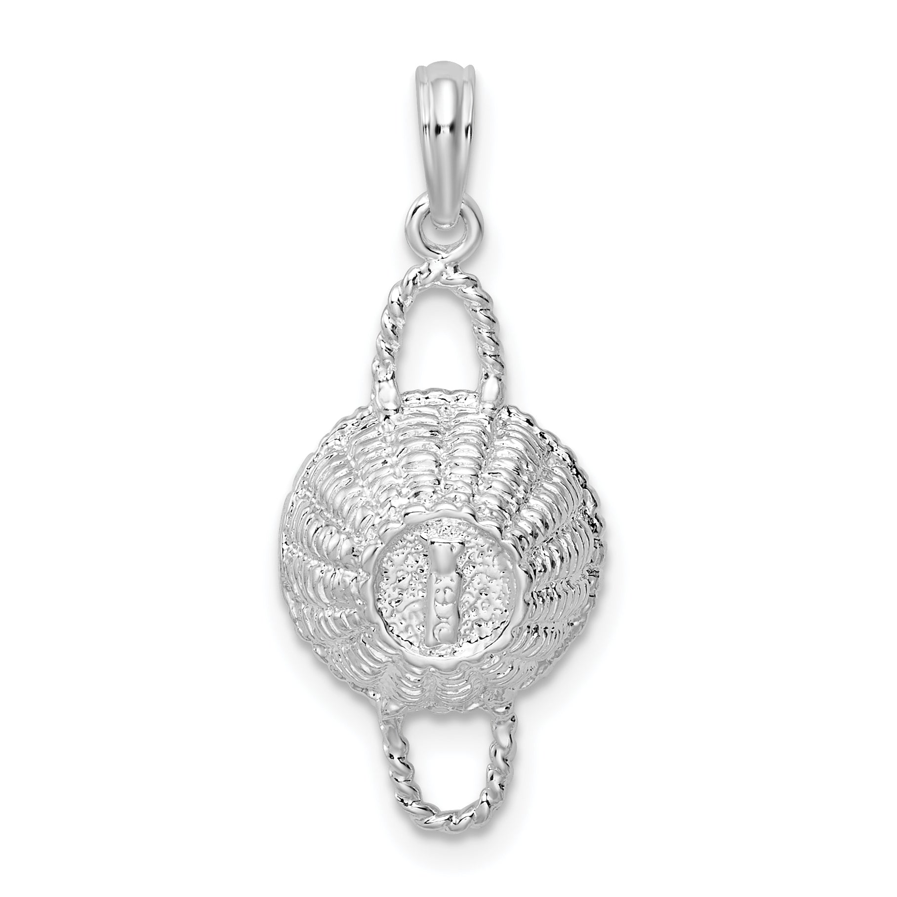 Sterling Silver De-Ani Rhodium-Plated Polished 3D Round Basket Pendant