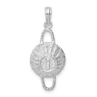 Sterling Silver De-Ani Rhodium-Plated Polished 3D Round Basket Pendant
