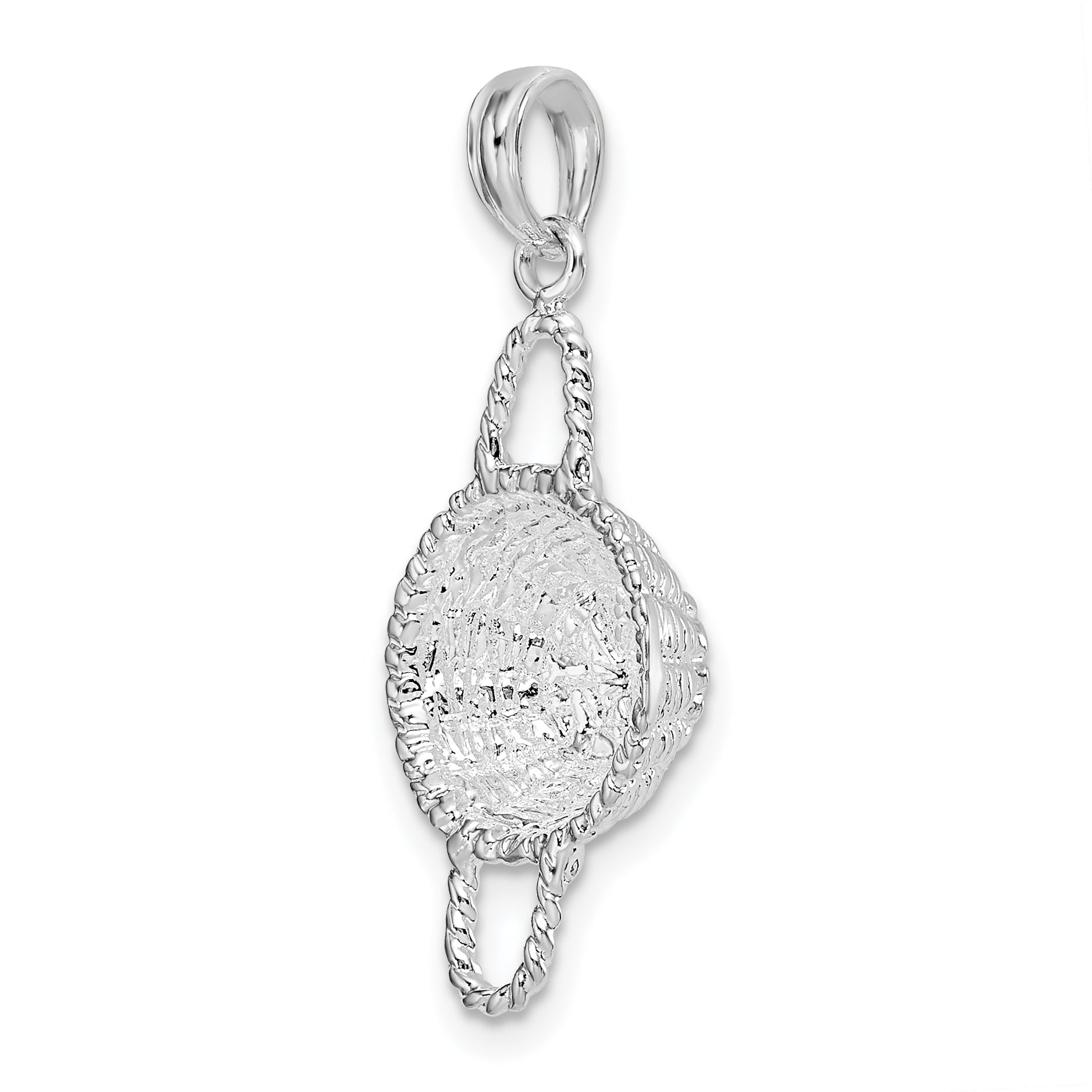 Sterling Silver De-Ani Rhodium-Plated Polished 3D Round Basket Pendant