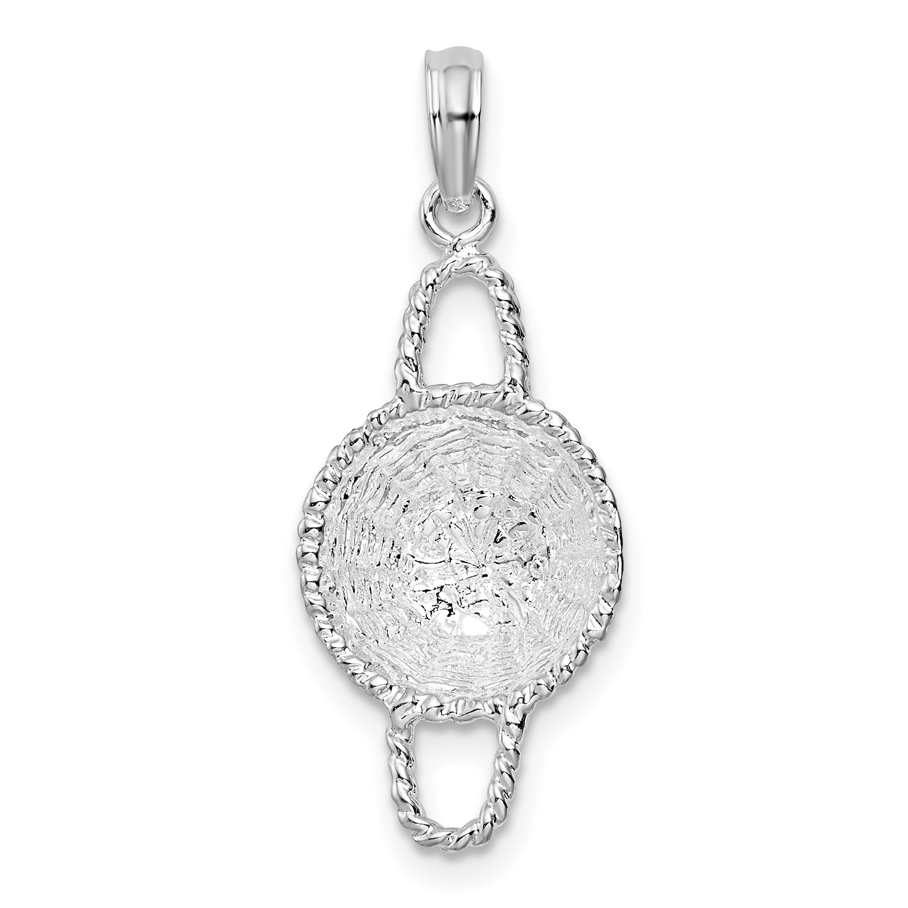 Sterling Silver De-Ani Rhodium-Plated Polished 3D Round Basket Pendant
