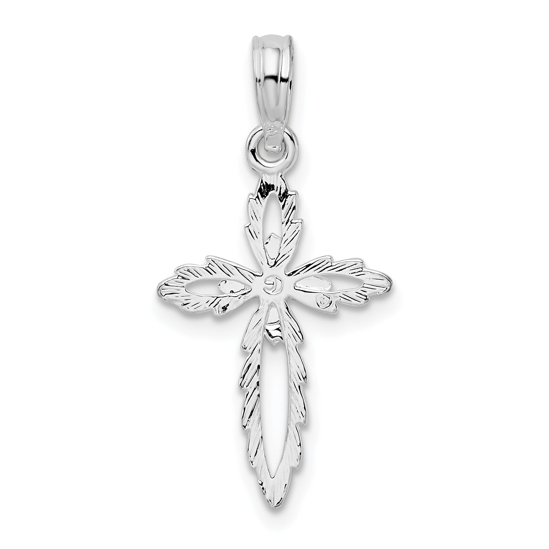 Sterling Silver De-Ani Rhodium-Plated Scalloped Edge Cut-Out Cross Pendant