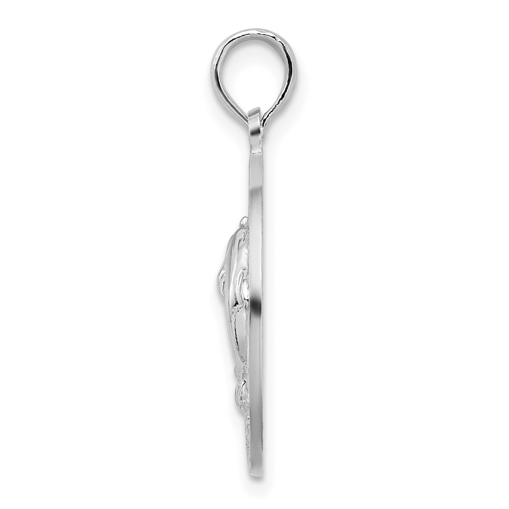 Sterling Silver De-Ani Rhodium-Plated Polished Sanibel Circle With Dolphins Pendant