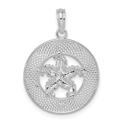 Sterling Silver De-Ani Rhodium-Plated Polished Sanibel Circle With Starfish Pendant
