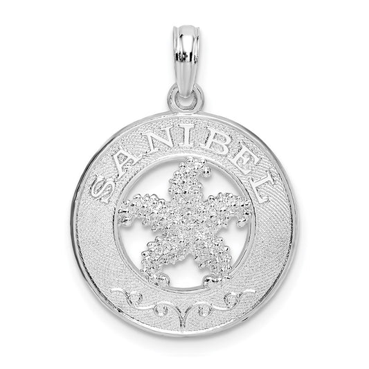 Sterling Silver De-Ani Rhodium-Plated Polished Sanibel Circle With Starfish Pendant