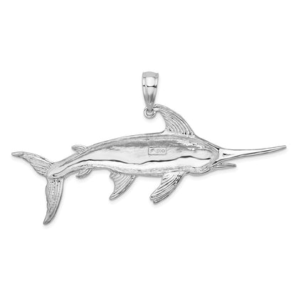 Sterling Silver De-Ani Rhodium-Plated Polished And Satin Swordfish Pendant