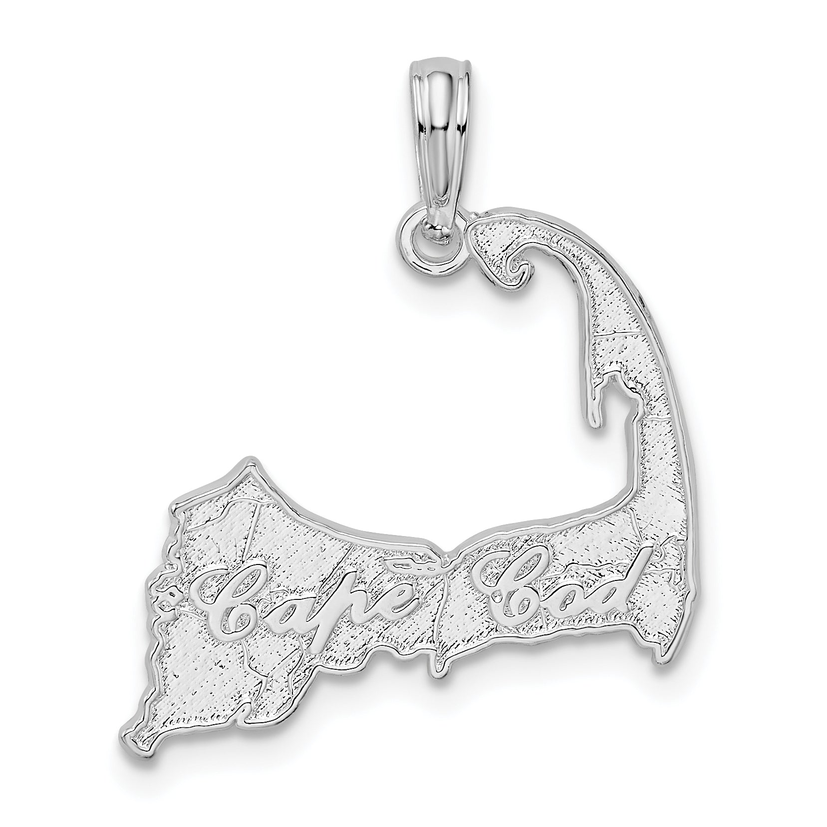 Sterling Silver De-Ani Rhodium-Plated Polished Cape Cod Map Pendant ...