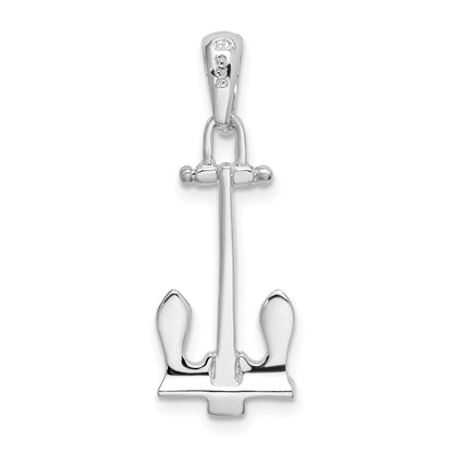Sterling Silver De-Ani Rhodium-Plated Polished 3D Navy Anchor Pendant