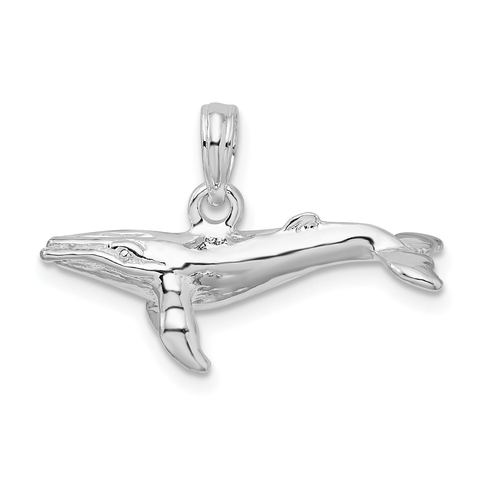 Sterling Silver De-Ani Rhodium-Plated Polished 3D Humpback Whale Pendant