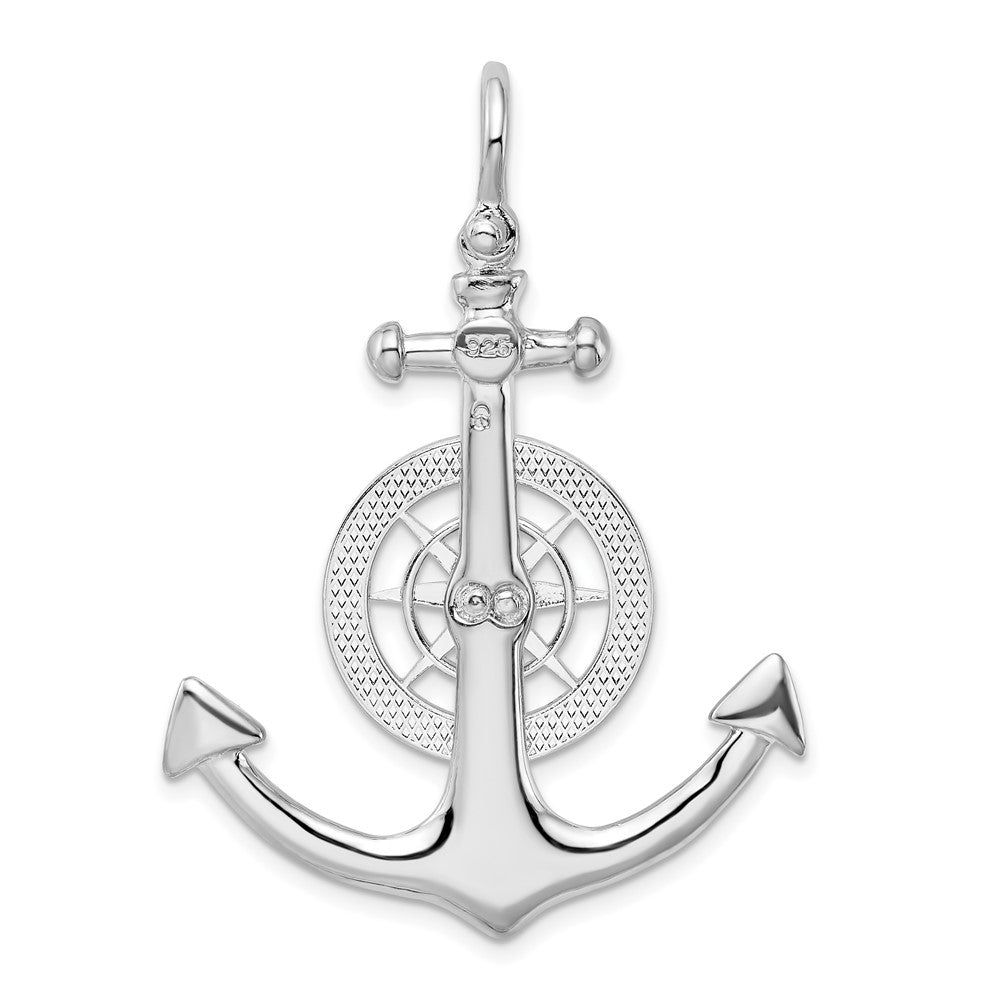 Sterling Silver De-Ani Rhodium-Plated Polished 3D Large Anchor With Compass Pendant