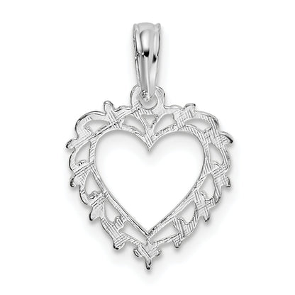 Sterling Silver De-Ani Rhodium-Plated Polished Lacey Edge Open Heart Pendant