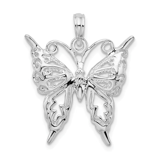 Sterling Silver De-Ani Rhodium-Plated Polished Cut-Out Butterfly Pendant