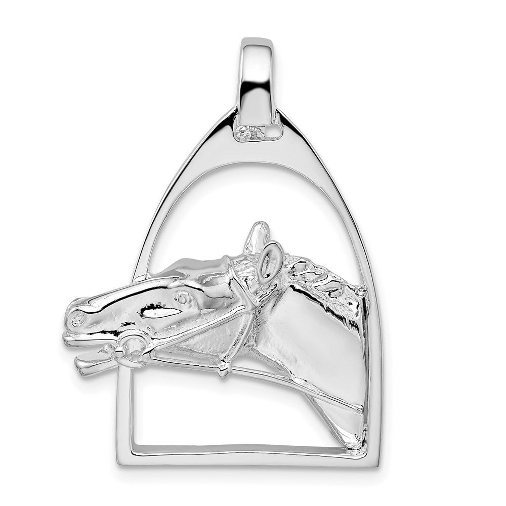 Sterling Silver De-Ani Rhodium-Plated Polished Horse Head With Stirrup Pendant