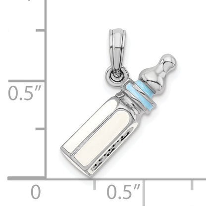 Sterling Silver De-Ani Rhodium-Plated Polished 3D Blue Baby Bottle Pendant