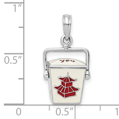 Sterling Silver De-Ani Rhodium-Plated 3D Moveable Enameled Chinese Takeout Pendant