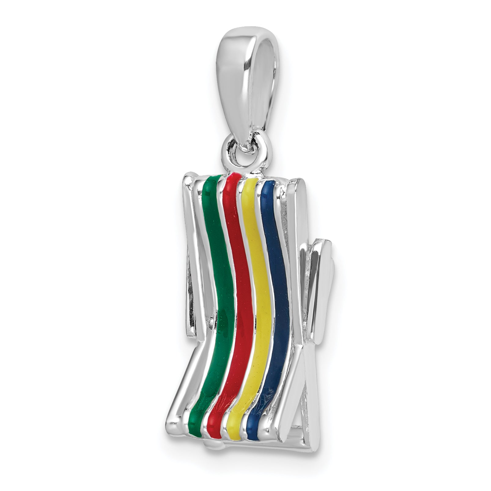 Sterling Silver De-Ani Rhodium-Plated 3D Moveable Enameled Beach Chair Pendant