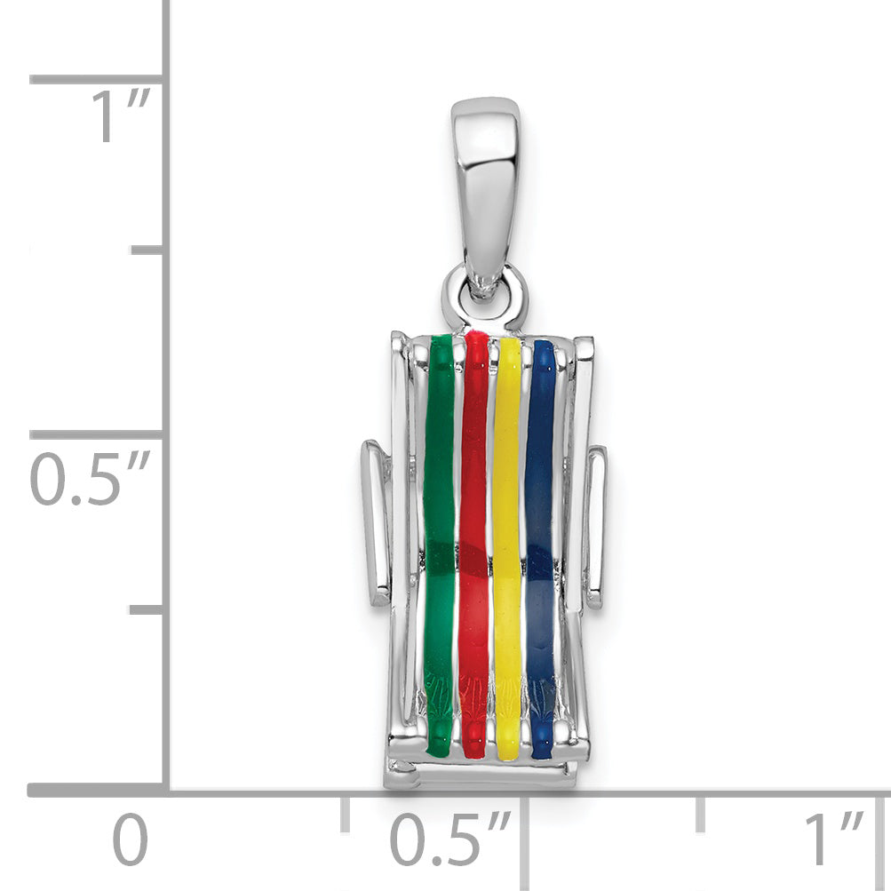 Sterling Silver De-Ani Rhodium-Plated 3D Moveable Enameled Beach Chair Pendant