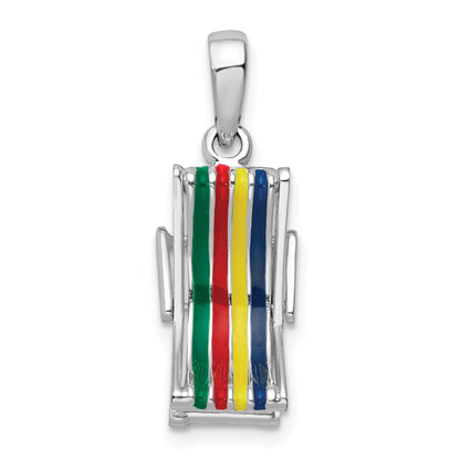 Sterling Silver De-Ani Rhodium-Plated 3D Moveable Enameled Beach Chair Pendant