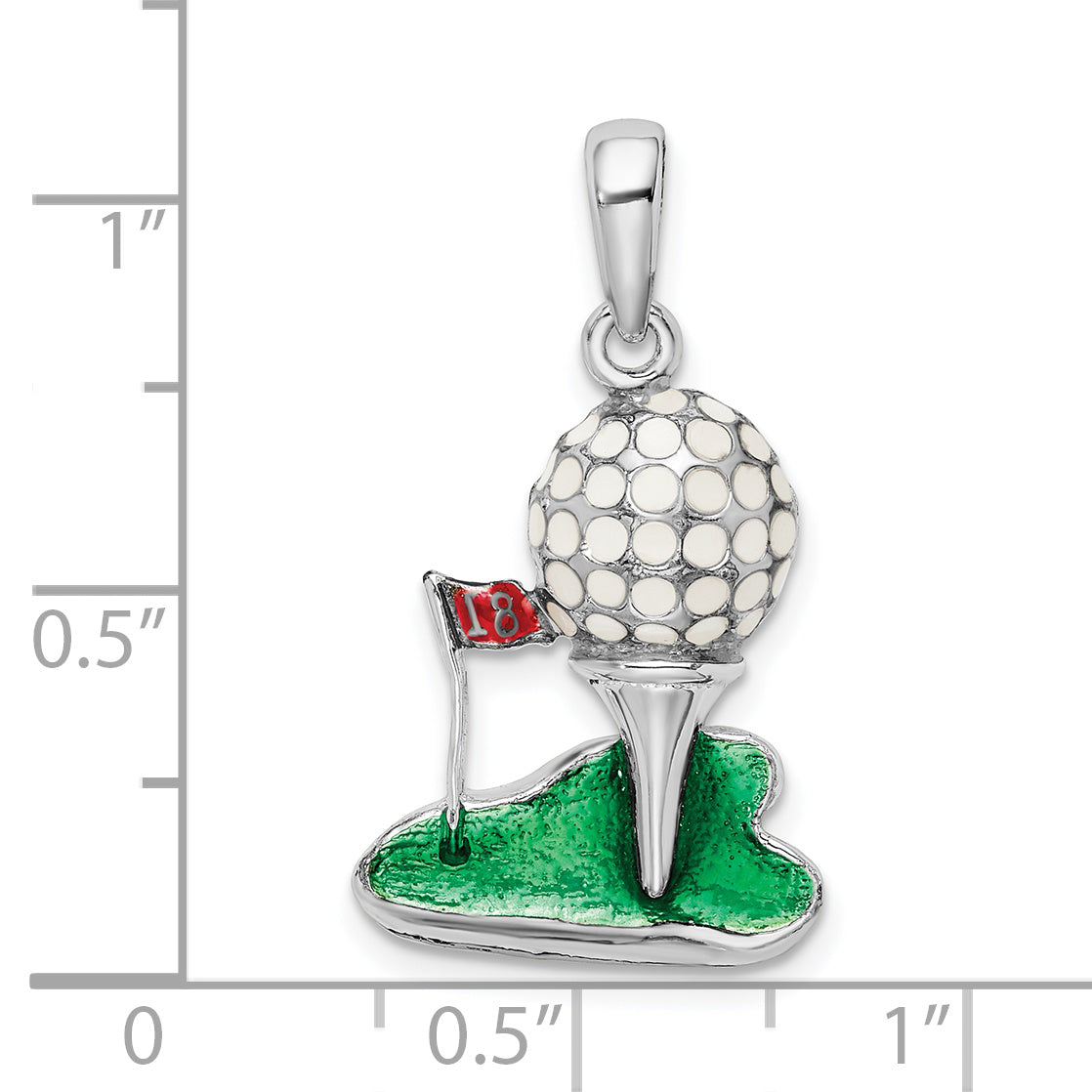 Sterling Silver De-Ani Rhodium-Plated Polished Enameled Golf Ball With Tee Pendant