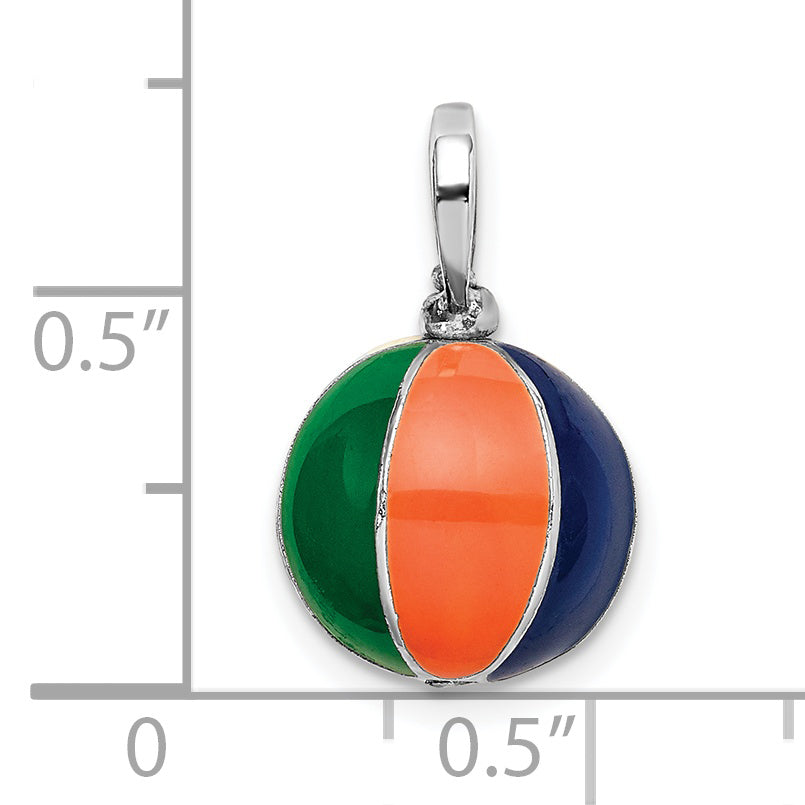 Sterling Silver De-Ani Rhodium-Plated Polished 3D Enameled Beach Ball Pendant