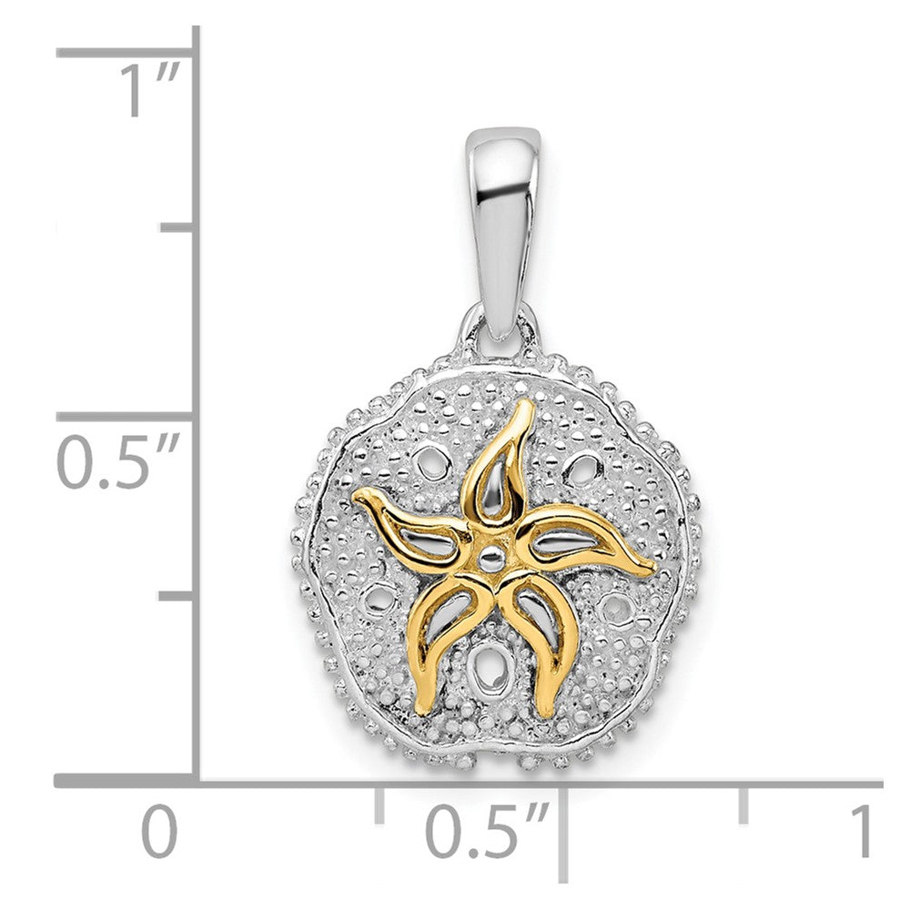 Silver/14K Two-Tone De-Ani Sterling Silver Rhodium-Plated Large Sand Dollar With 14K Starfish Pendant