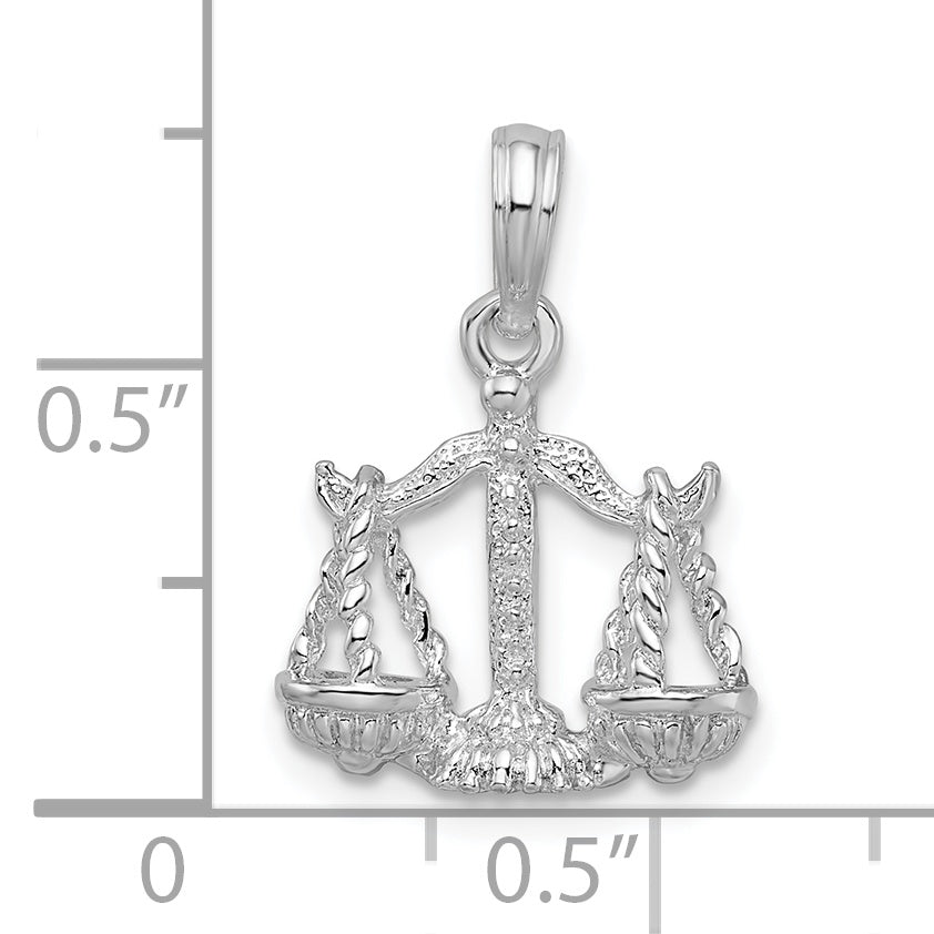 Sterling Silver De-Ani Rhodium-Plated Polished 3D Libra Zodiac Pendant