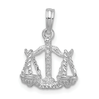 Sterling Silver De-Ani Rhodium-Plated Polished 3D Libra Zodiac Pendant