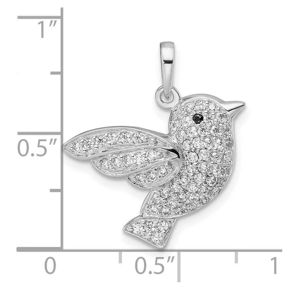 Sterling Silver Rhodium-Plated Cz Bird Pendant