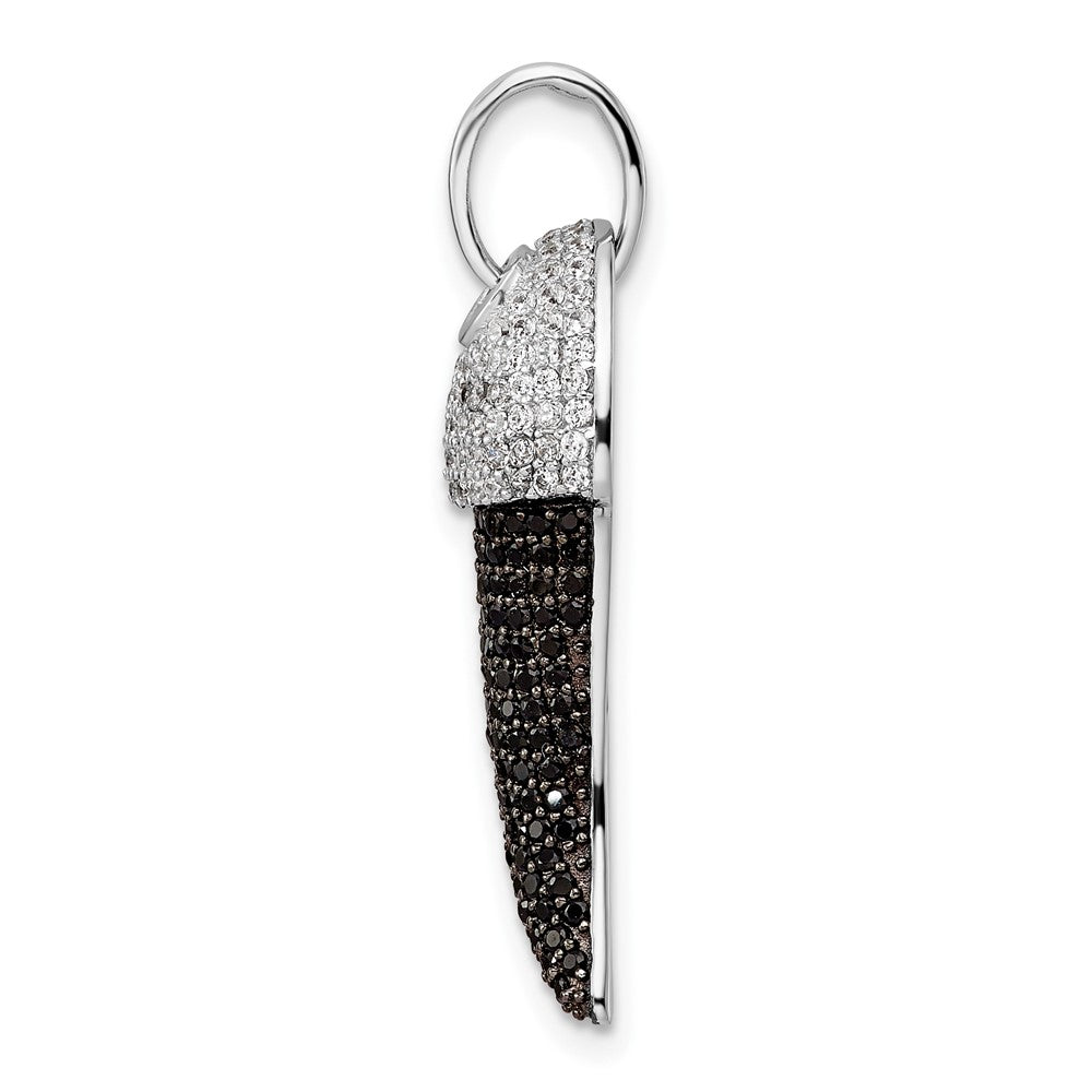 Sterling Silver Rhodium-Plate Black And White Cz Claw Pendant