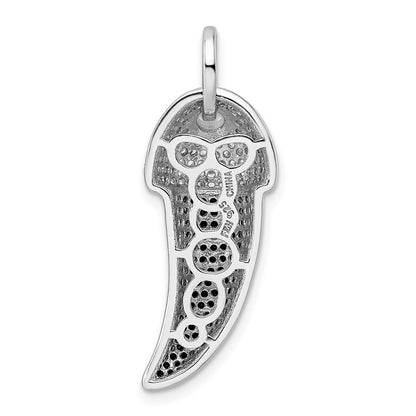 Sterling Silver Rhodium-Plate Black And White Cz Claw Pendant