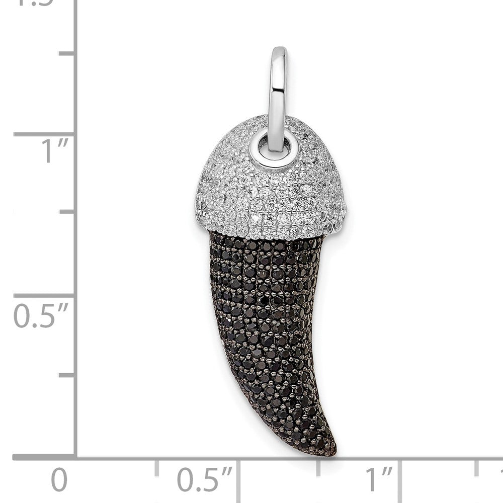 Sterling Silver Rhodium-Plate Black And White Cz Claw Pendant