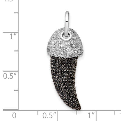 Sterling Silver Rhodium-Plate Black And White Cz Claw Pendant